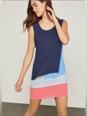 BCBG Max Azria Colorblock Sleeveless Shift Dress 2 | Blue Pink Modern Mini